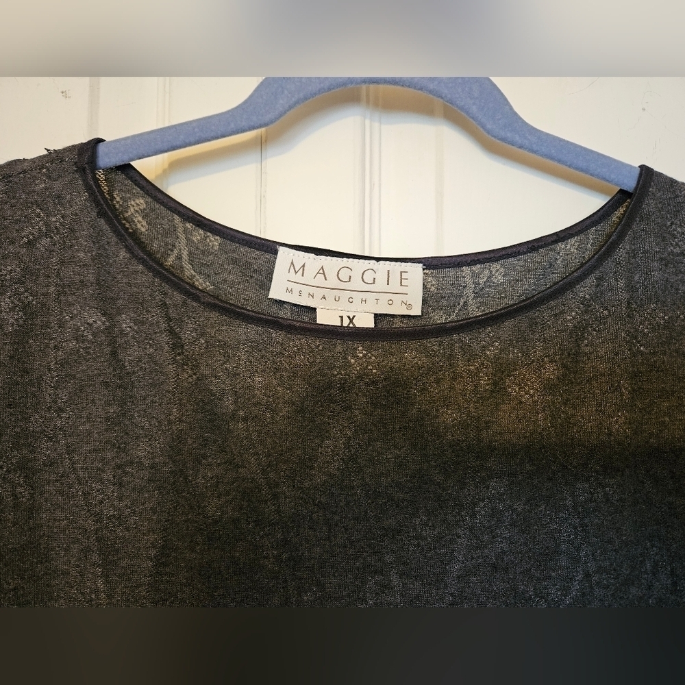 #244 Vintage- Maggie McNaughton- Black Lace Burnout Top- Size: 1X - Picture 4 of 8